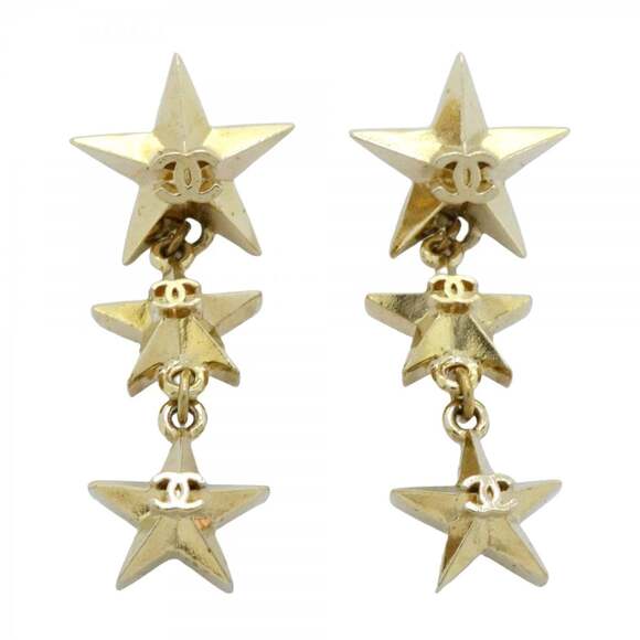 CHANEL Gold Logo Earrings